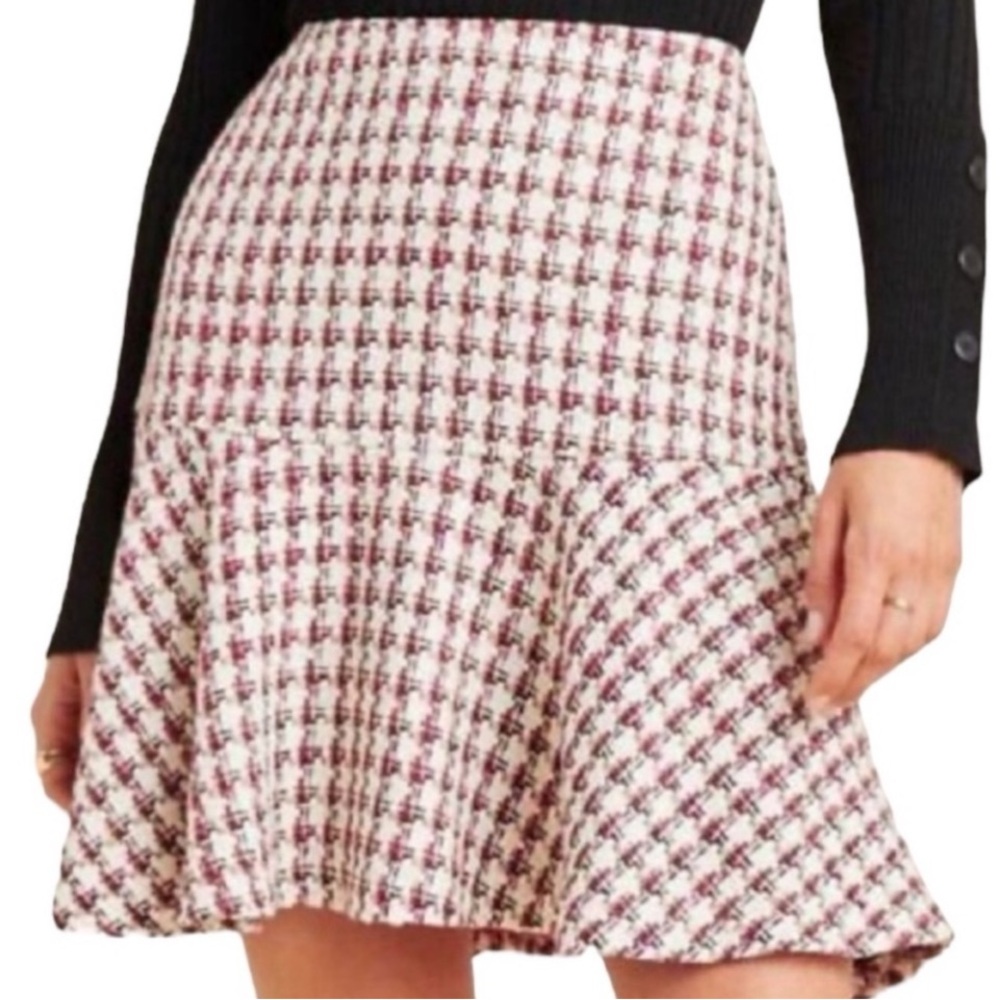 Anthropologie Maeve Skirt Bobbie Plaid Tweed Fliunced Mini Skirt NWT 14